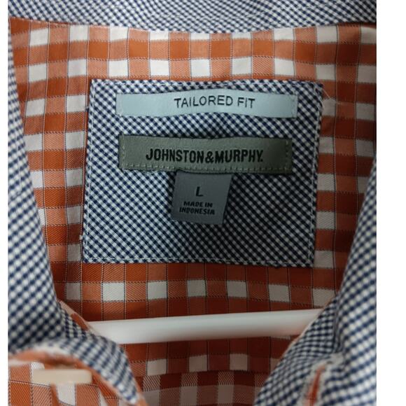 Johnston & Murphy Tailored Fit Shirt Mens Large Orange/White Checkered Casual - Picture 5 of 13